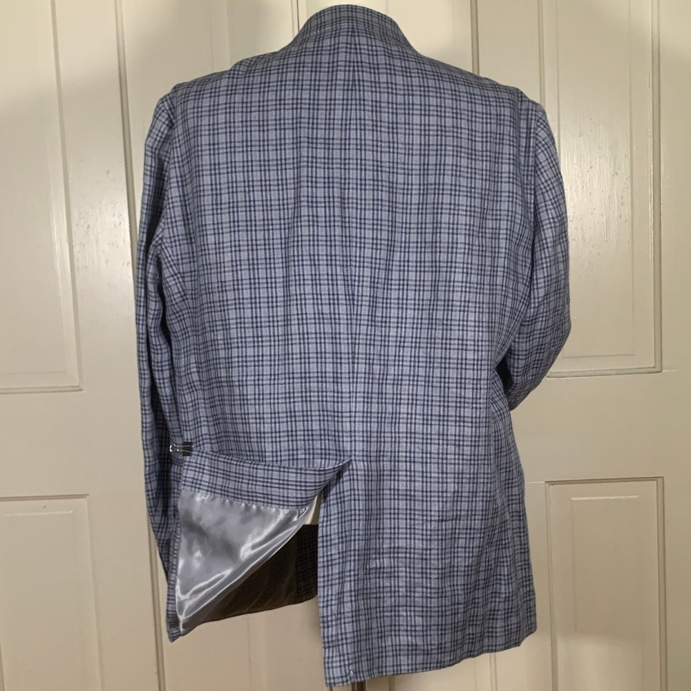Lauren‎ Ralph Lauren Blazer Mens 44L Blue Plaid Linen Sport Coat 2 Button - Picture 3 of 15